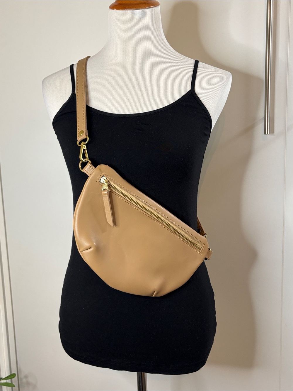 Abby Alley Latte Leather Crossbody Belt Bag with Brass Hardware Regular Size